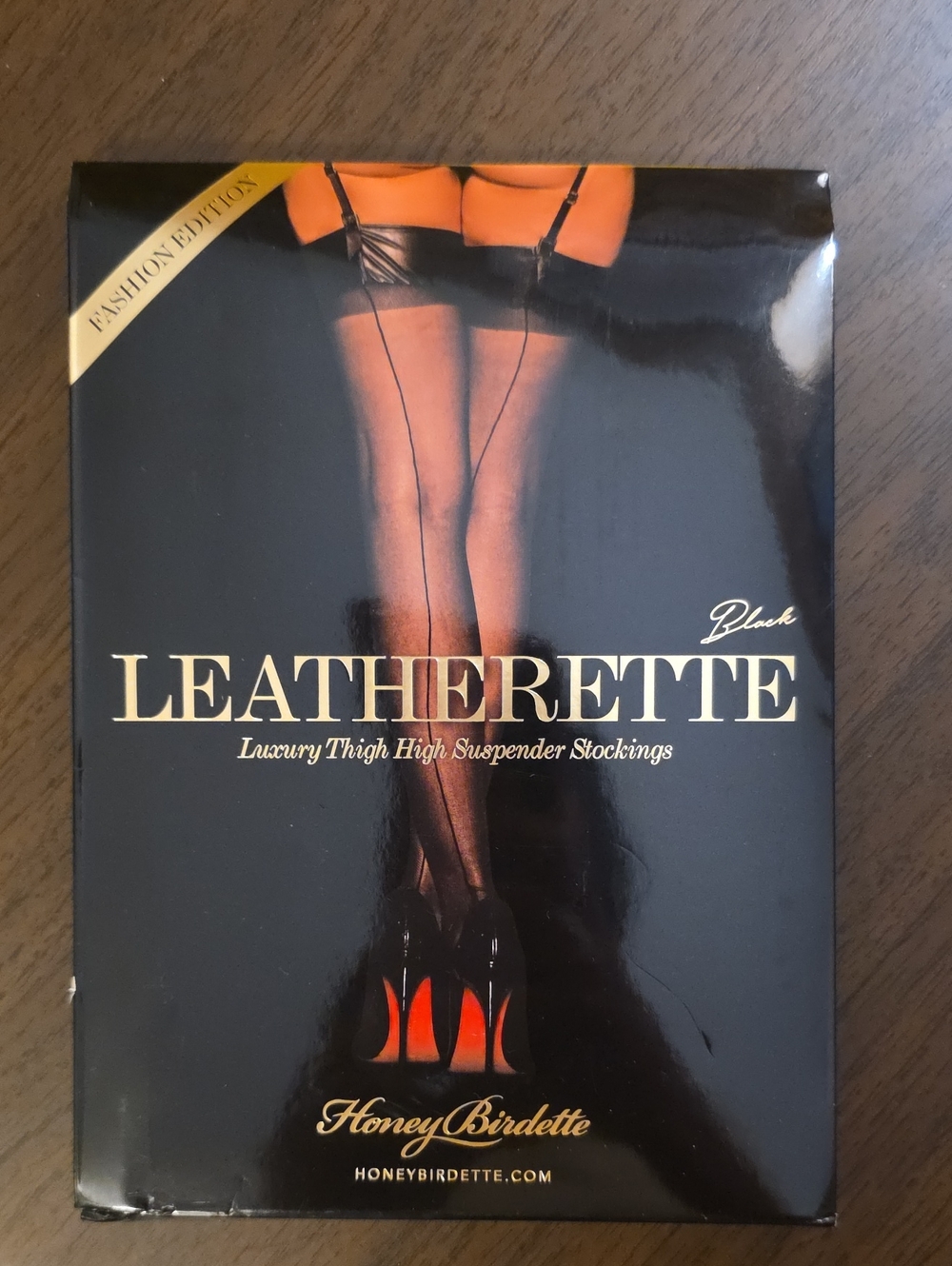 NWT Honey Birdette Leatherette Thigh-High Suspender Stockings Black Size Medium